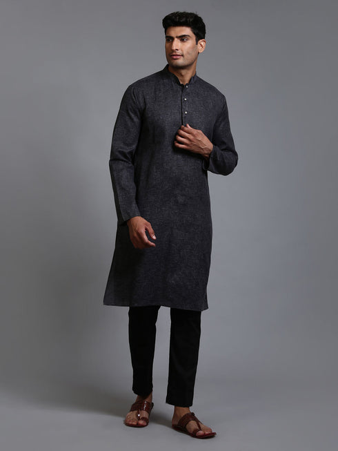 Vastramay Men's Black Cotton Kurta with Pant Set